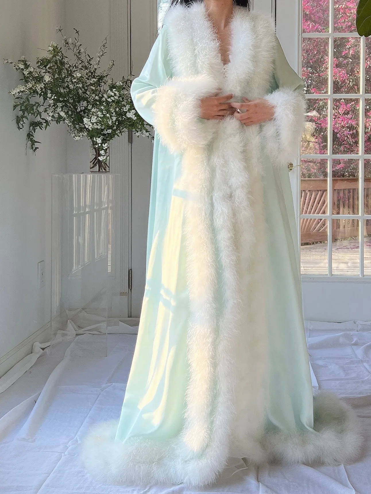1960s Satin Feather Dressing Gown - OSFM