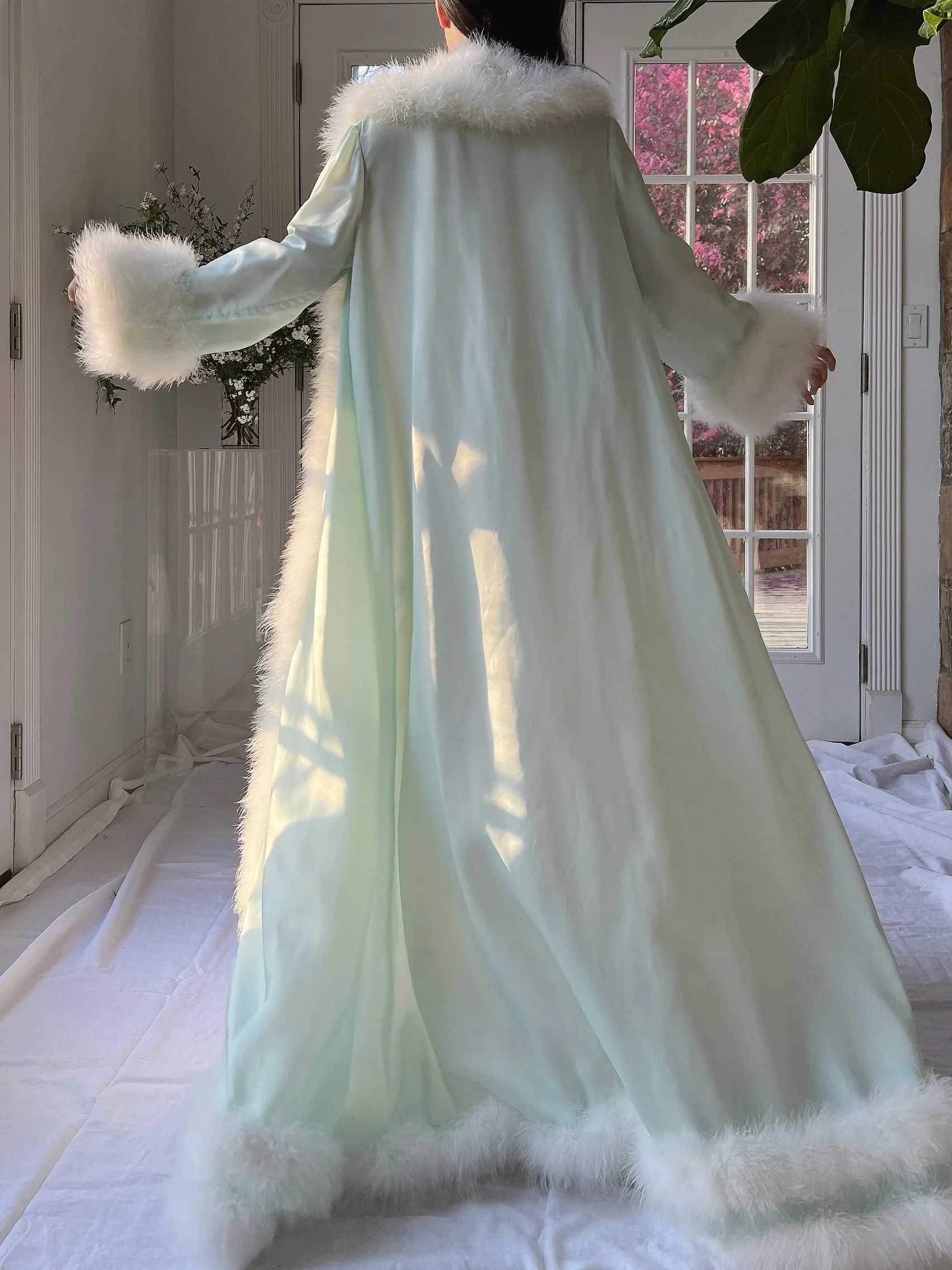 1960s Satin Feather Dressing Gown - OSFM