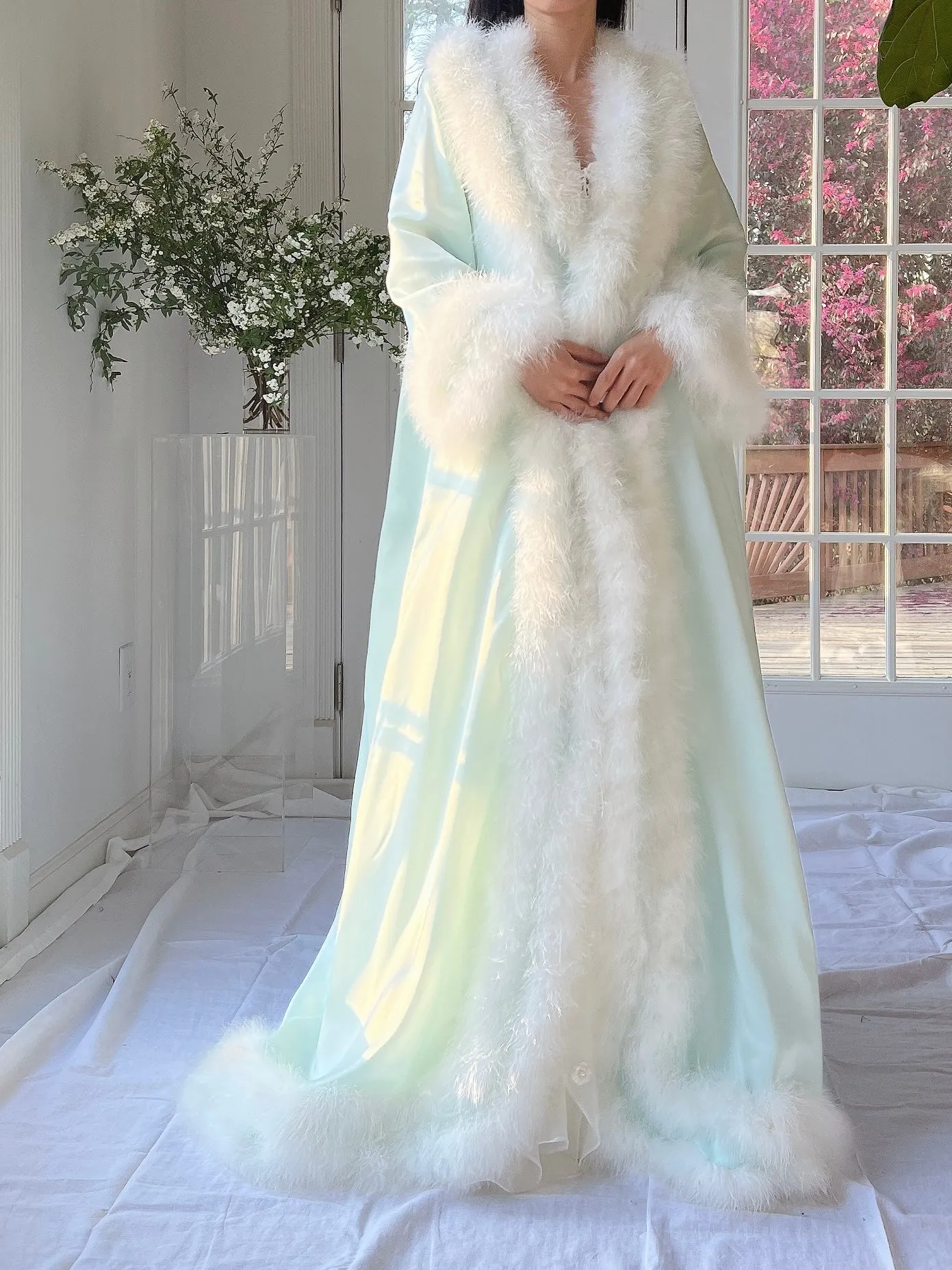 1960s Satin Feather Dressing Gown - OSFM