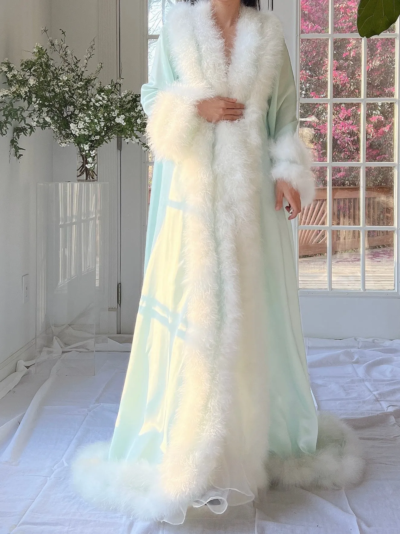 1960s Satin Feather Dressing Gown - OSFM