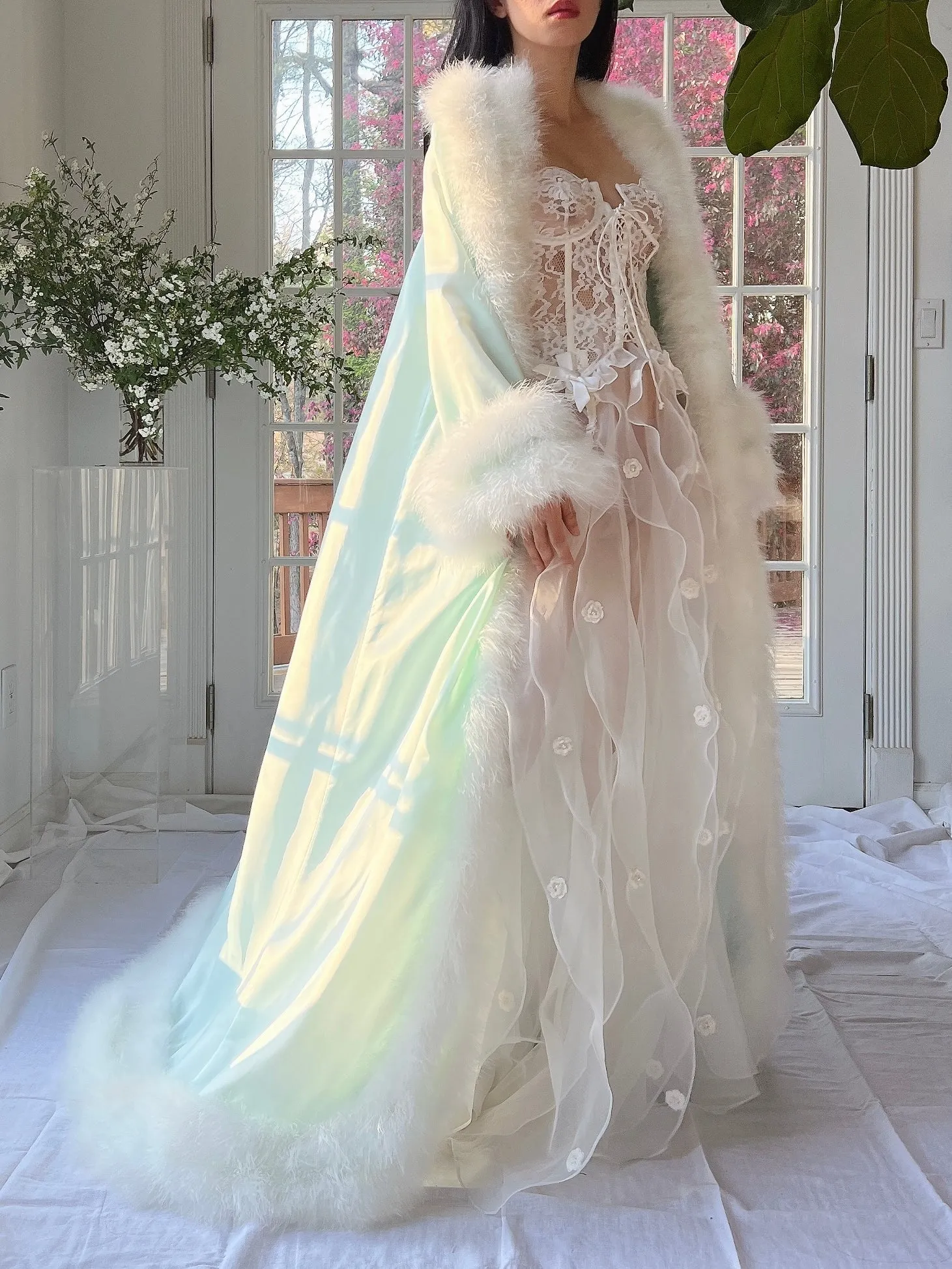 1960s Satin Feather Dressing Gown - OSFM