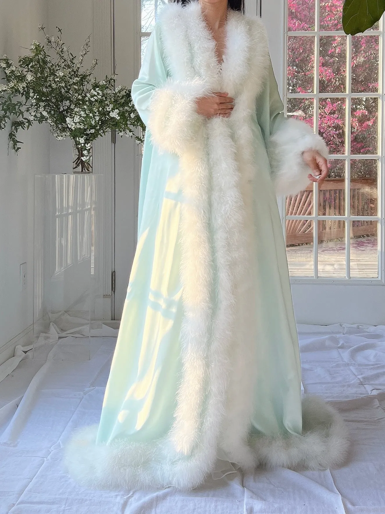 1960s Satin Feather Dressing Gown - OSFM