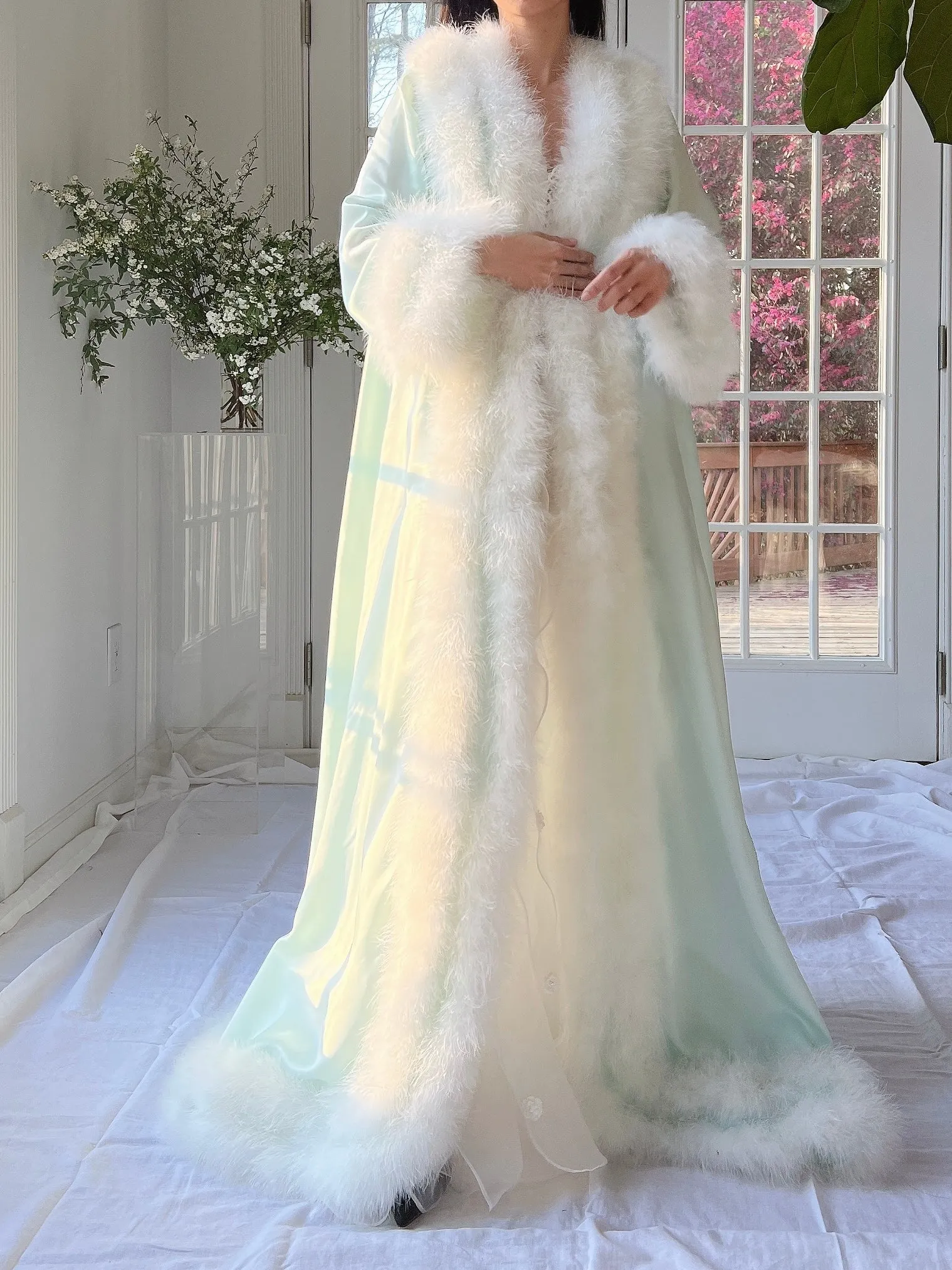 1960s Satin Feather Dressing Gown - OSFM