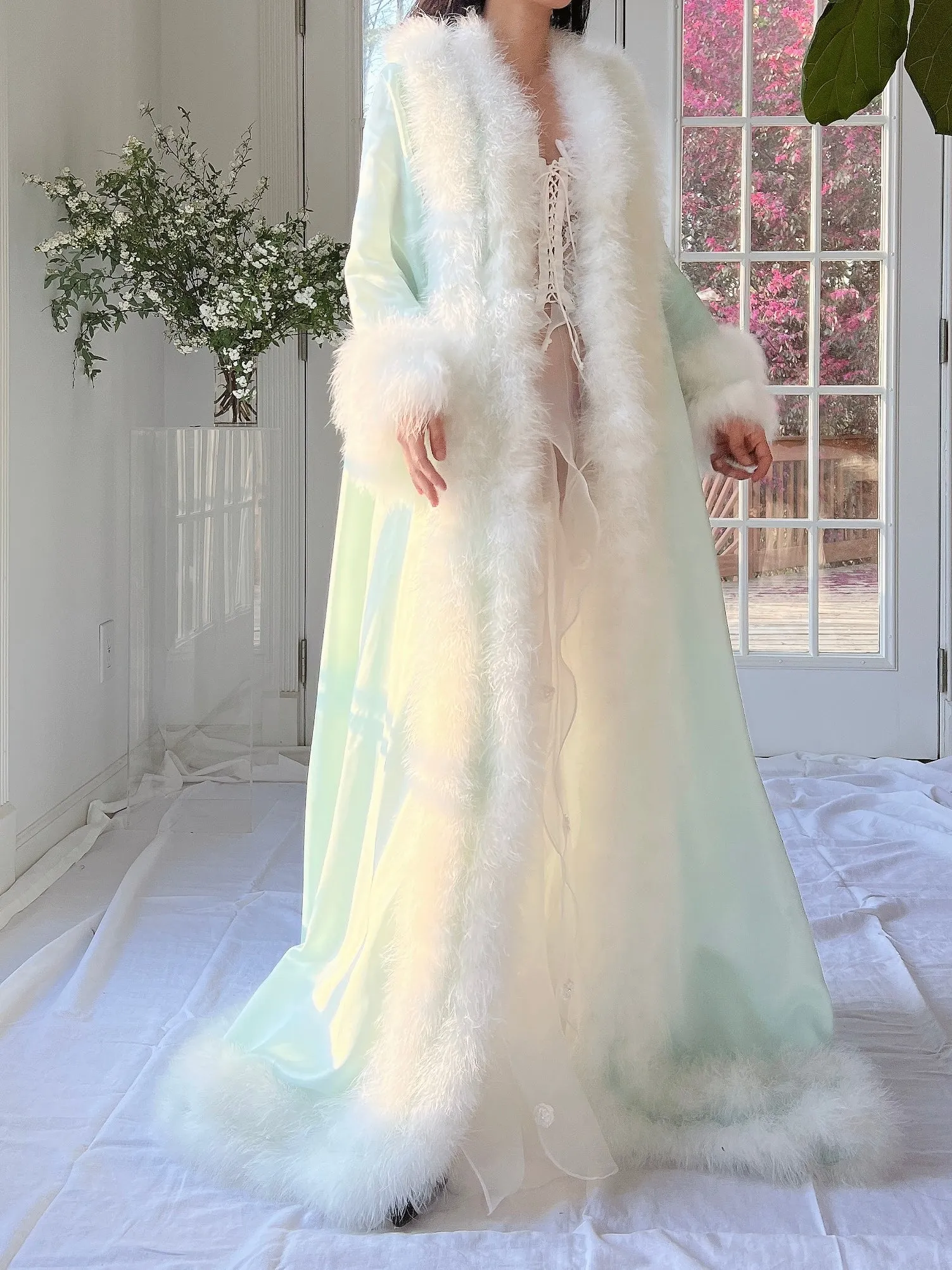 1960s Satin Feather Dressing Gown - OSFM
