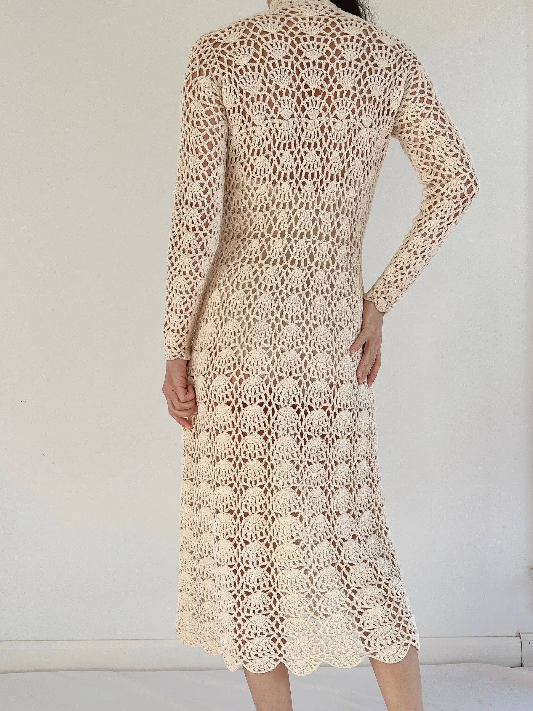 1970s Long Sleeves Crochet Dress - XS-M