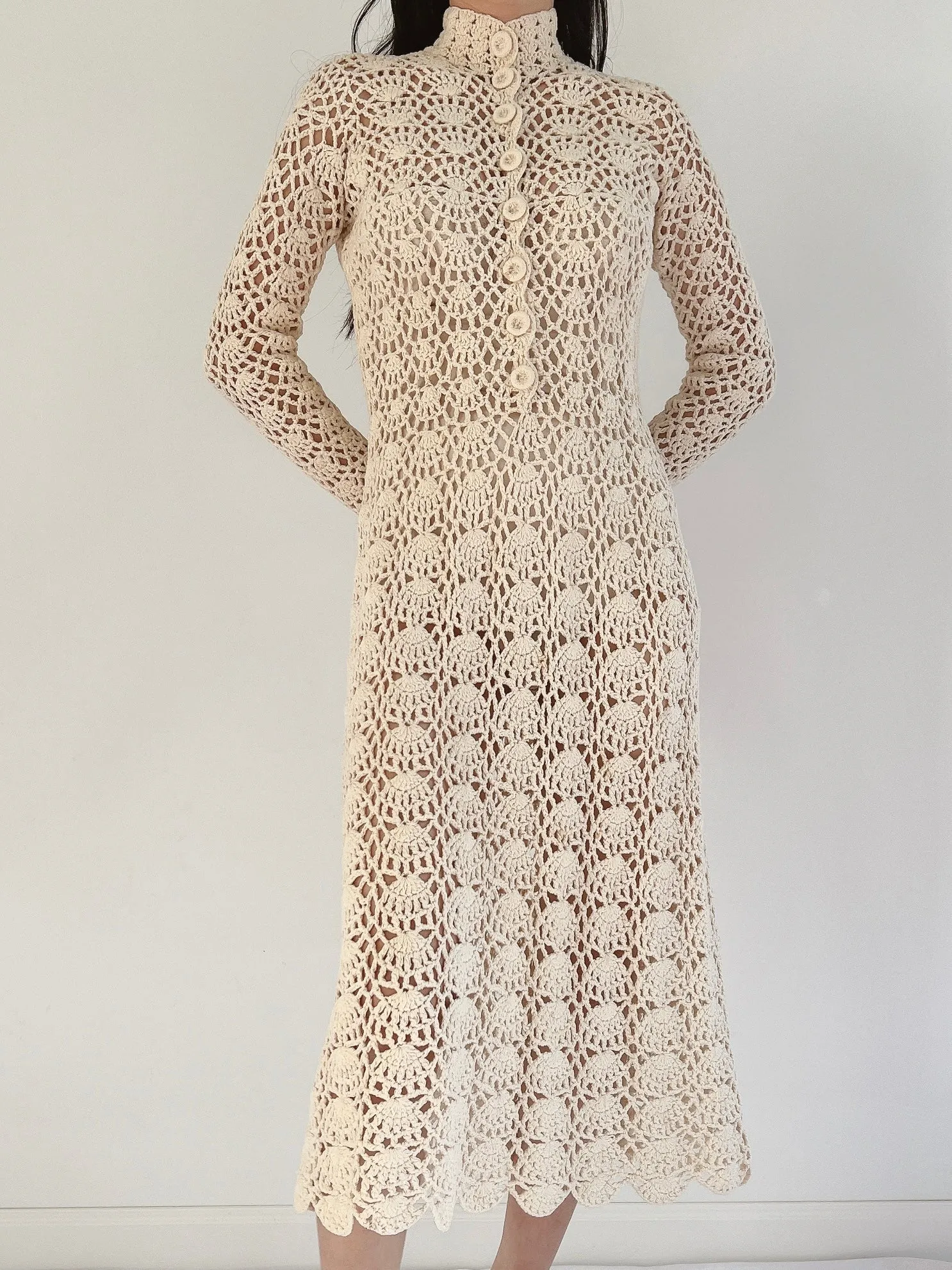 1970s Long Sleeves Crochet Dress - XS-M