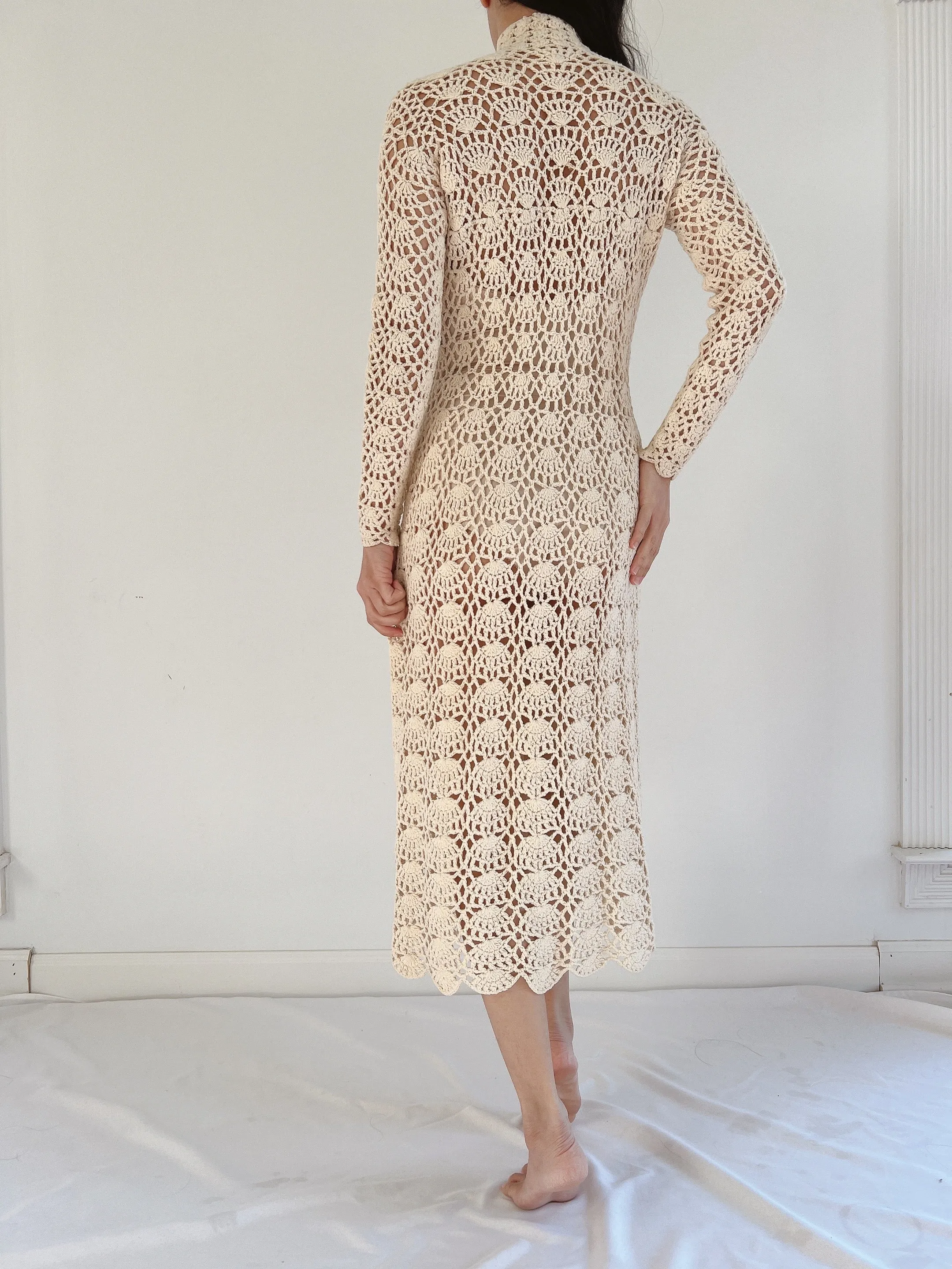 1970s Long Sleeves Crochet Dress - XS-M