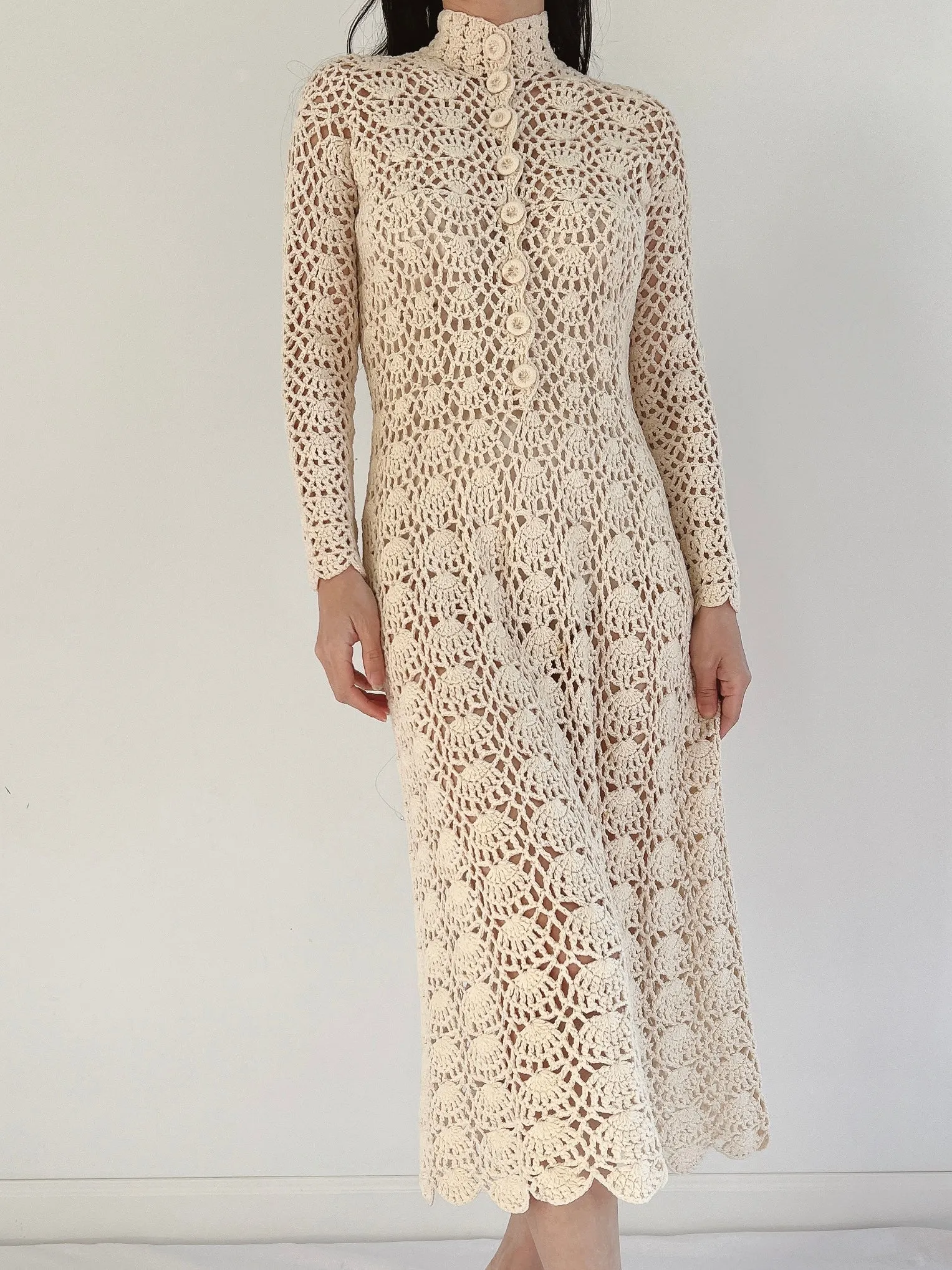 1970s Long Sleeves Crochet Dress - XS-M