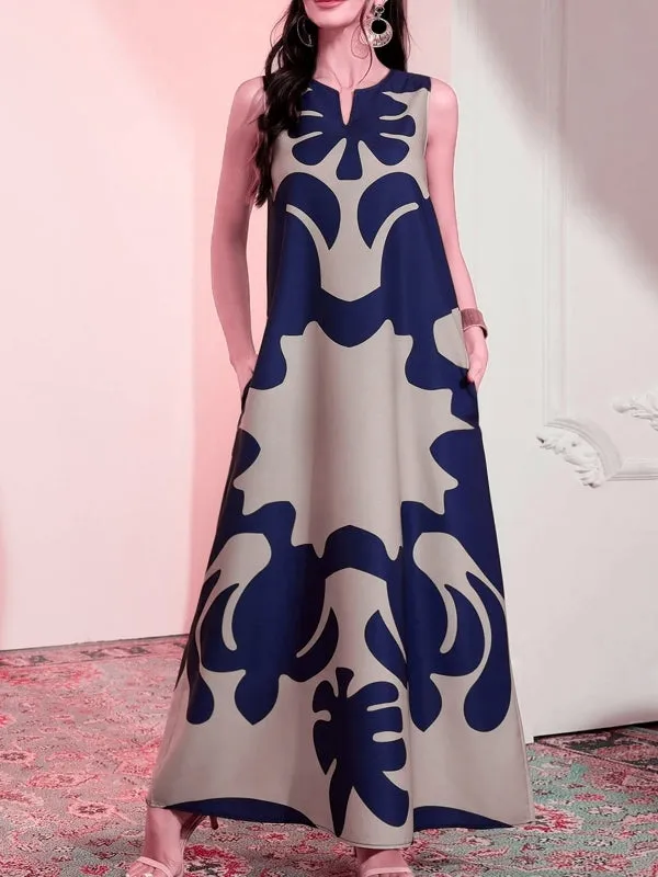 Abstract Print Sleeveless Maxi Dress