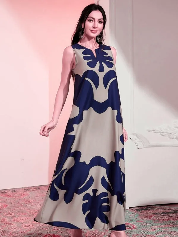 Abstract Print Sleeveless Maxi Dress