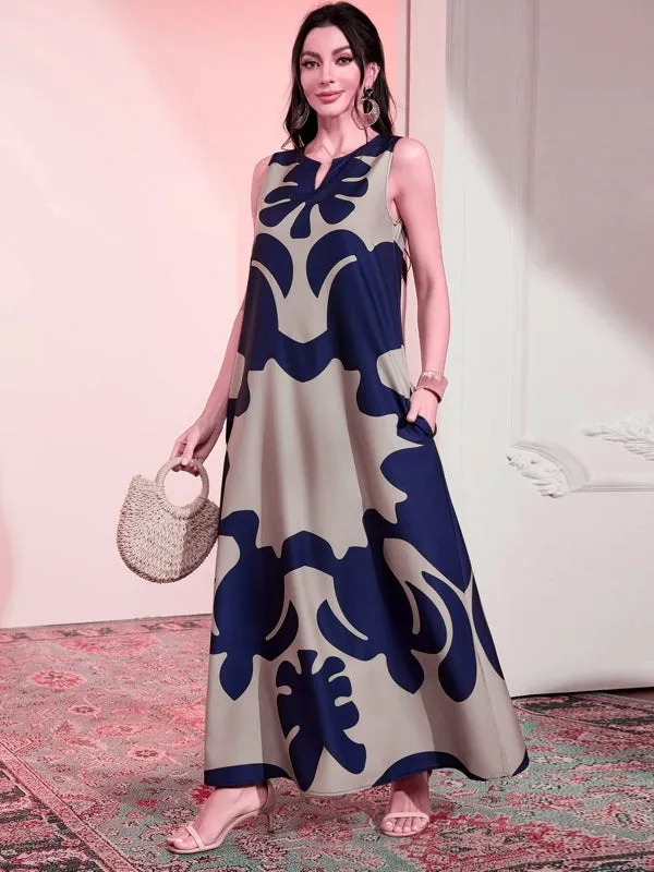 Abstract Print Sleeveless Maxi Dress