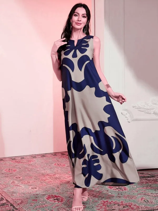 Abstract Print Sleeveless Maxi Dress