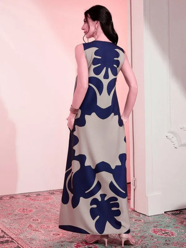 Abstract Print Sleeveless Maxi Dress