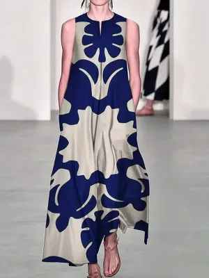 Abstract Print Sleeveless Maxi Dress