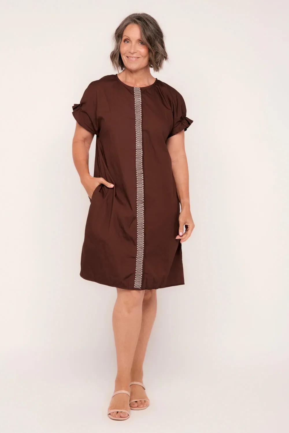 Adalynn Poplin Shift Dress in Chocolate