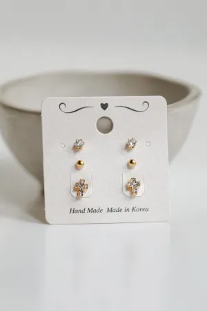 Adrienne Gold Mini Cross Stud Earring Set