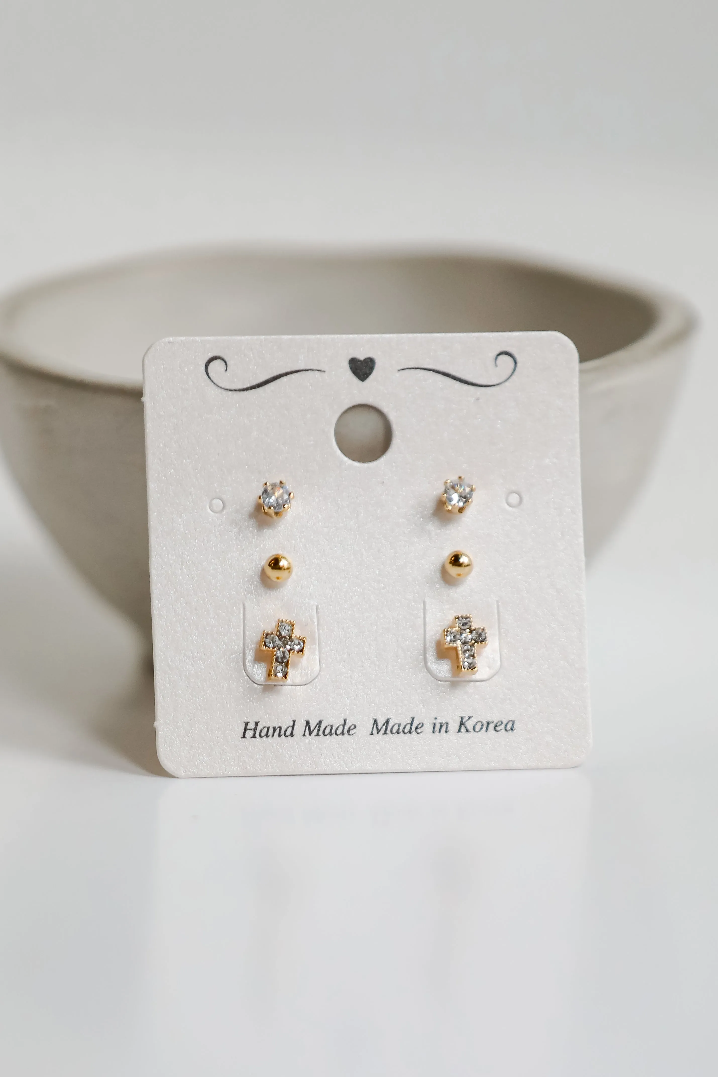 Adrienne Gold Mini Cross Stud Earring Set