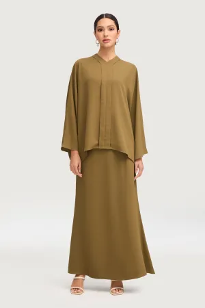 Afraa Top & Maxi Skirt Set - Olive