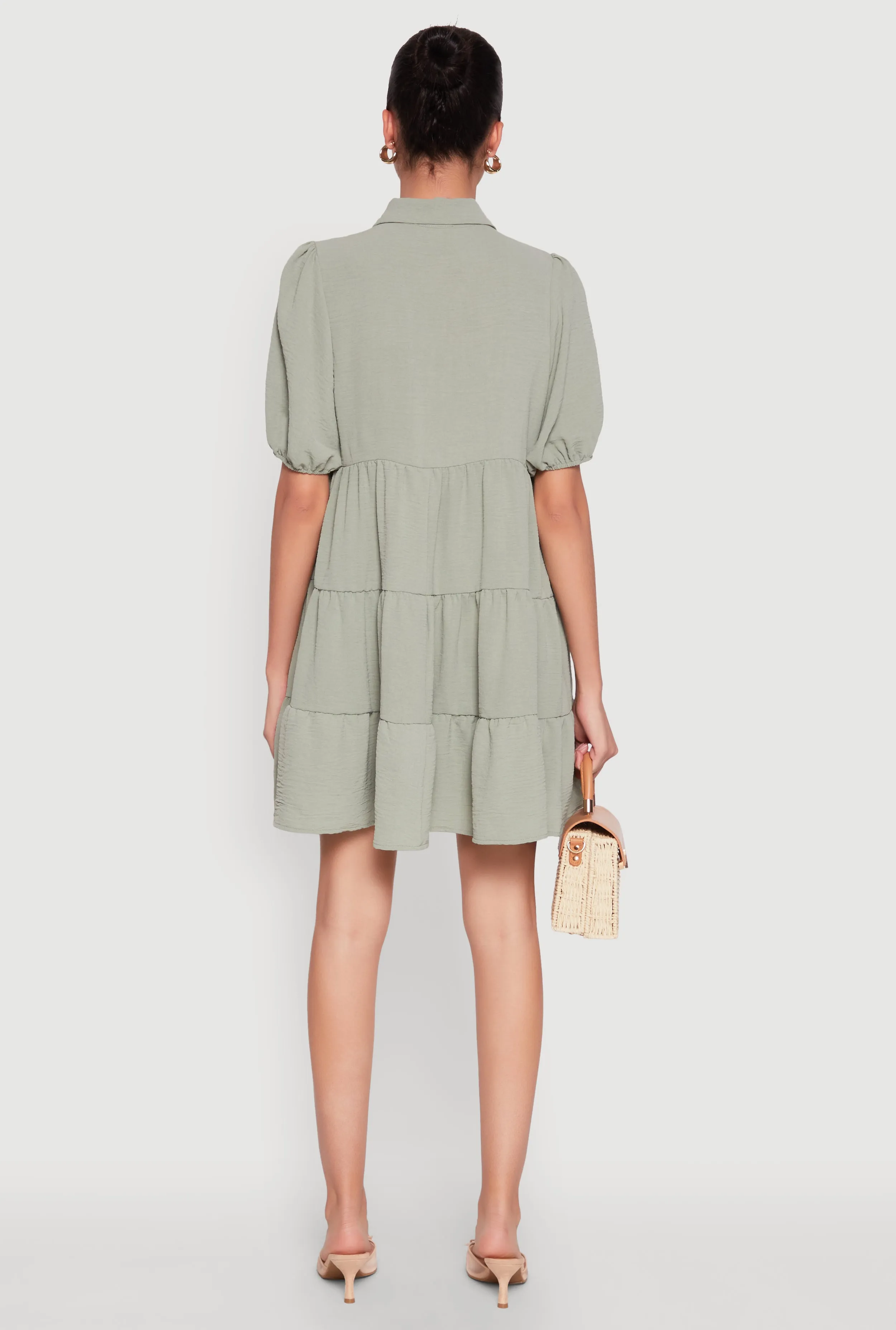 Airy Button Front Tiered Mini Dress
