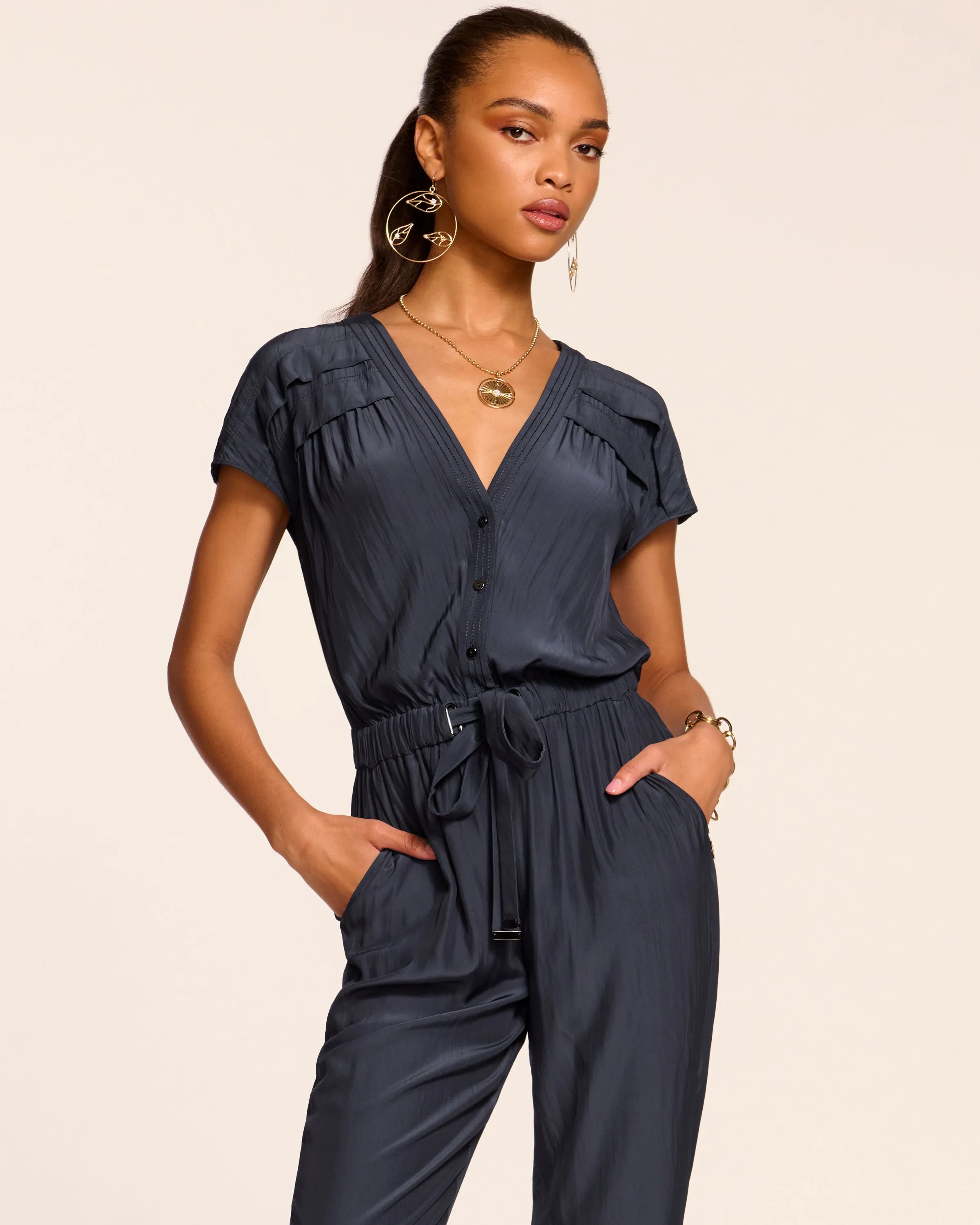 Aletha Belted V-Neck Jumpsuit