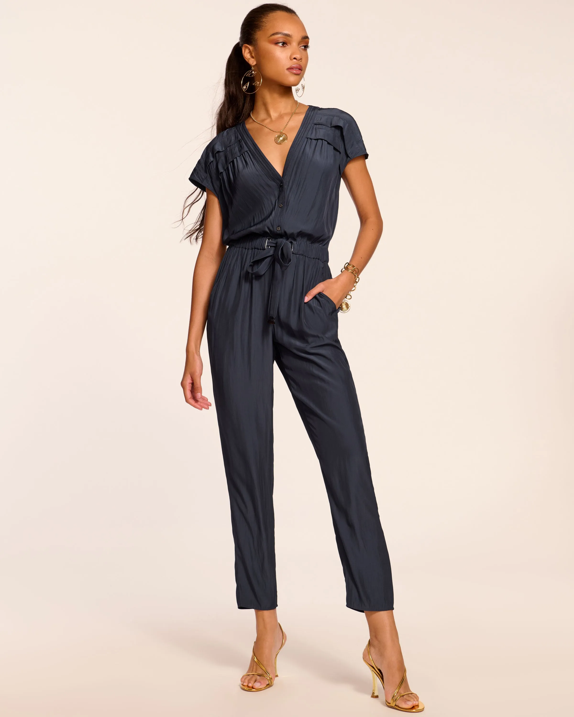 Aletha Belted V-Neck Jumpsuit
