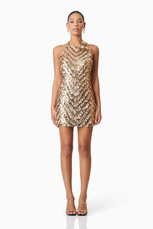 Alisha Sequin Party Mini Dress in Gold