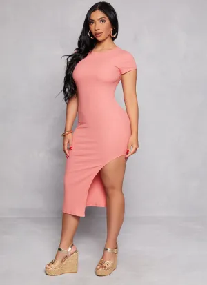 Almost Famous Rib Knit Asymmetrical T Shirt Dress