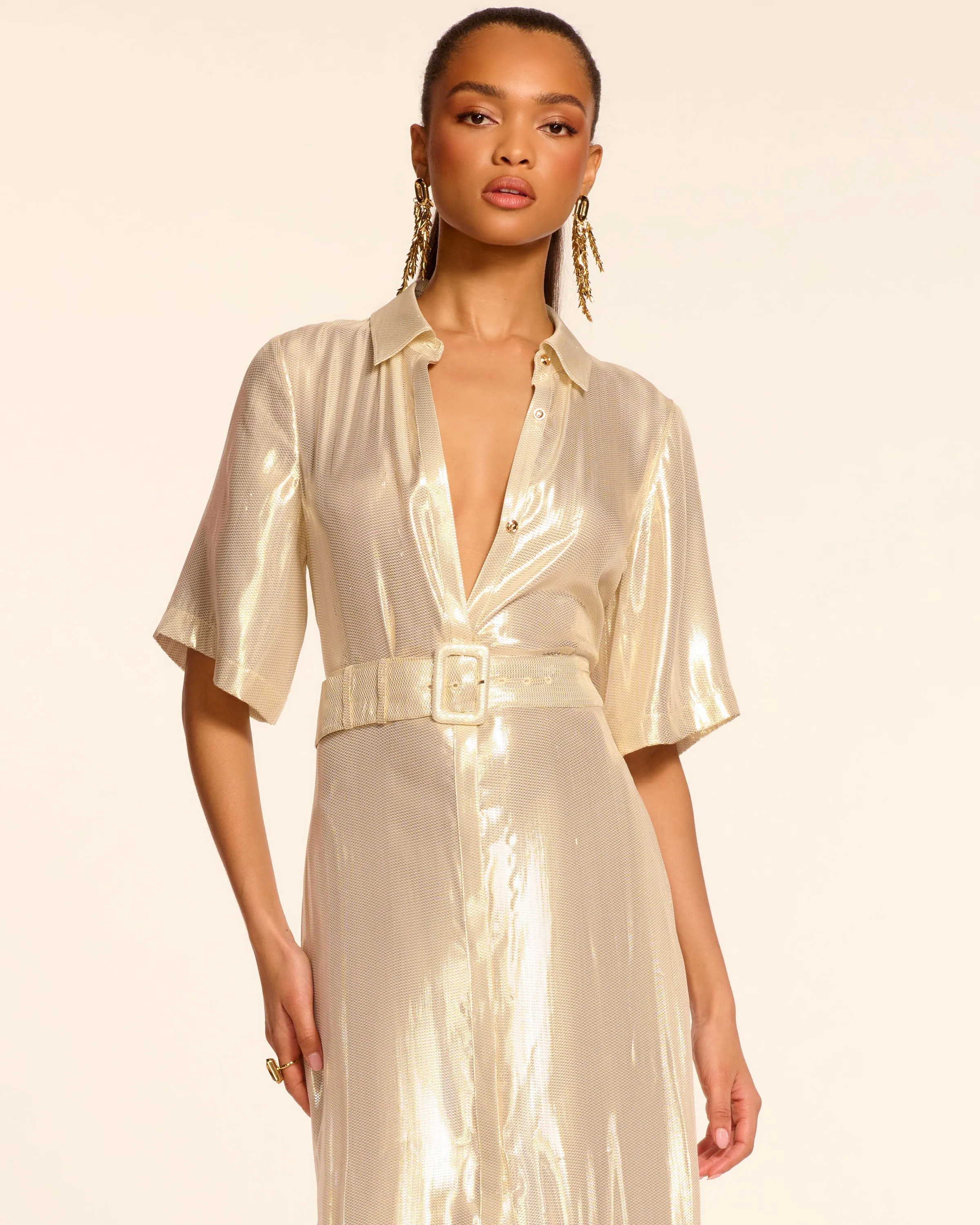 Andi Metallic Silk Short Sleeve Gown