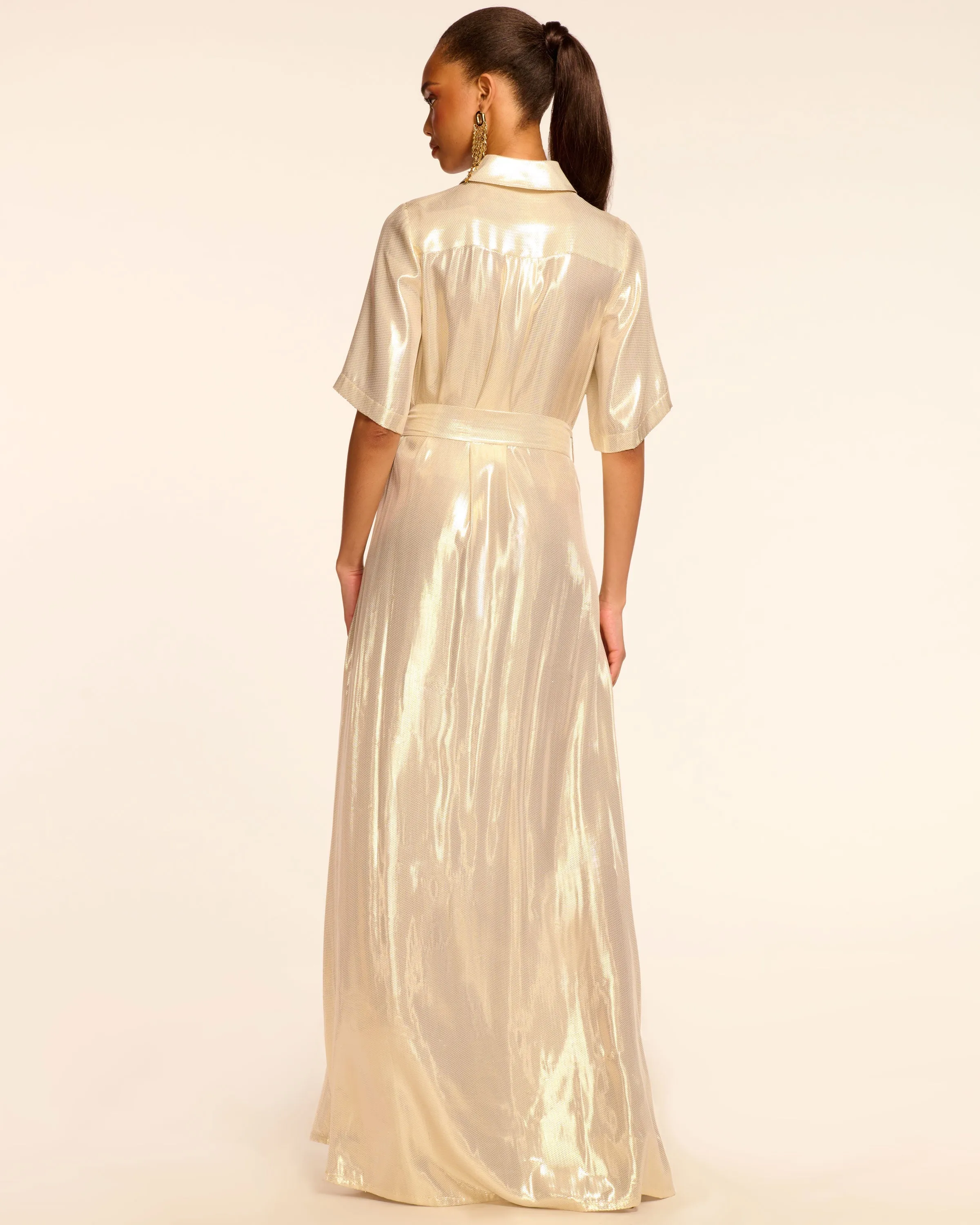 Andi Metallic Silk Short Sleeve Gown
