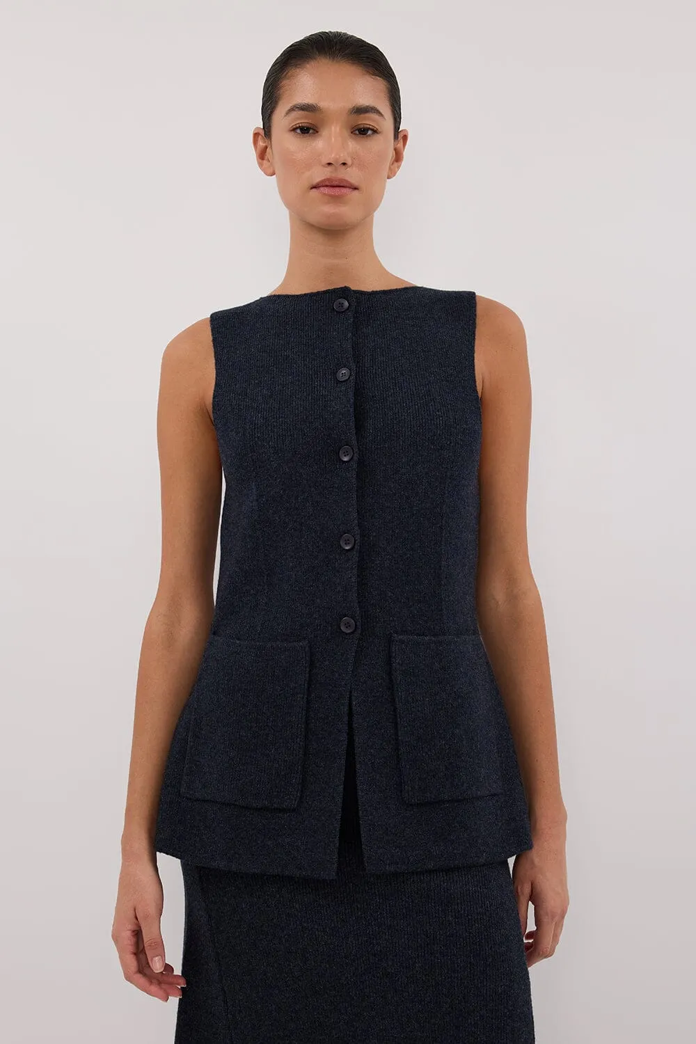 AVA INK LONGLINE KNIT VEST 