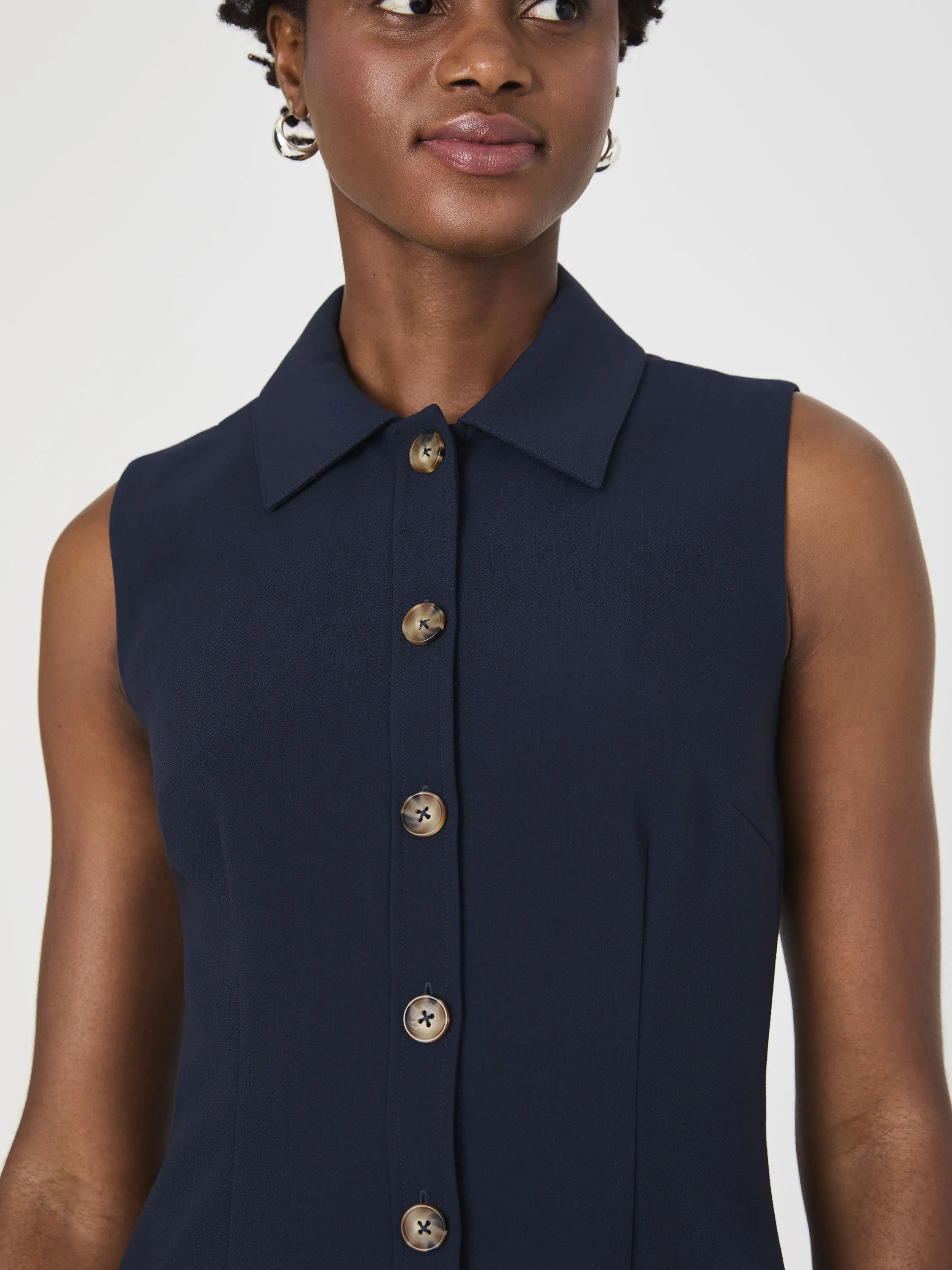 Azra Twill Sleeveless Button Down Dress