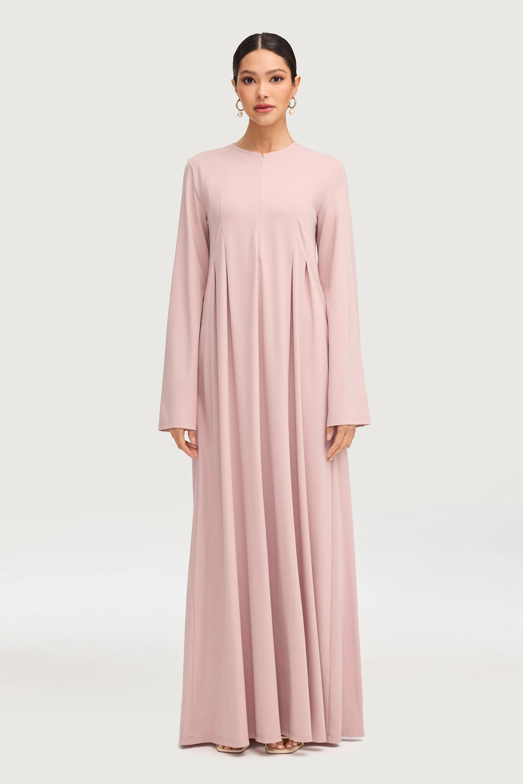 Basima Zip Front Abaya - Dusty Pink
