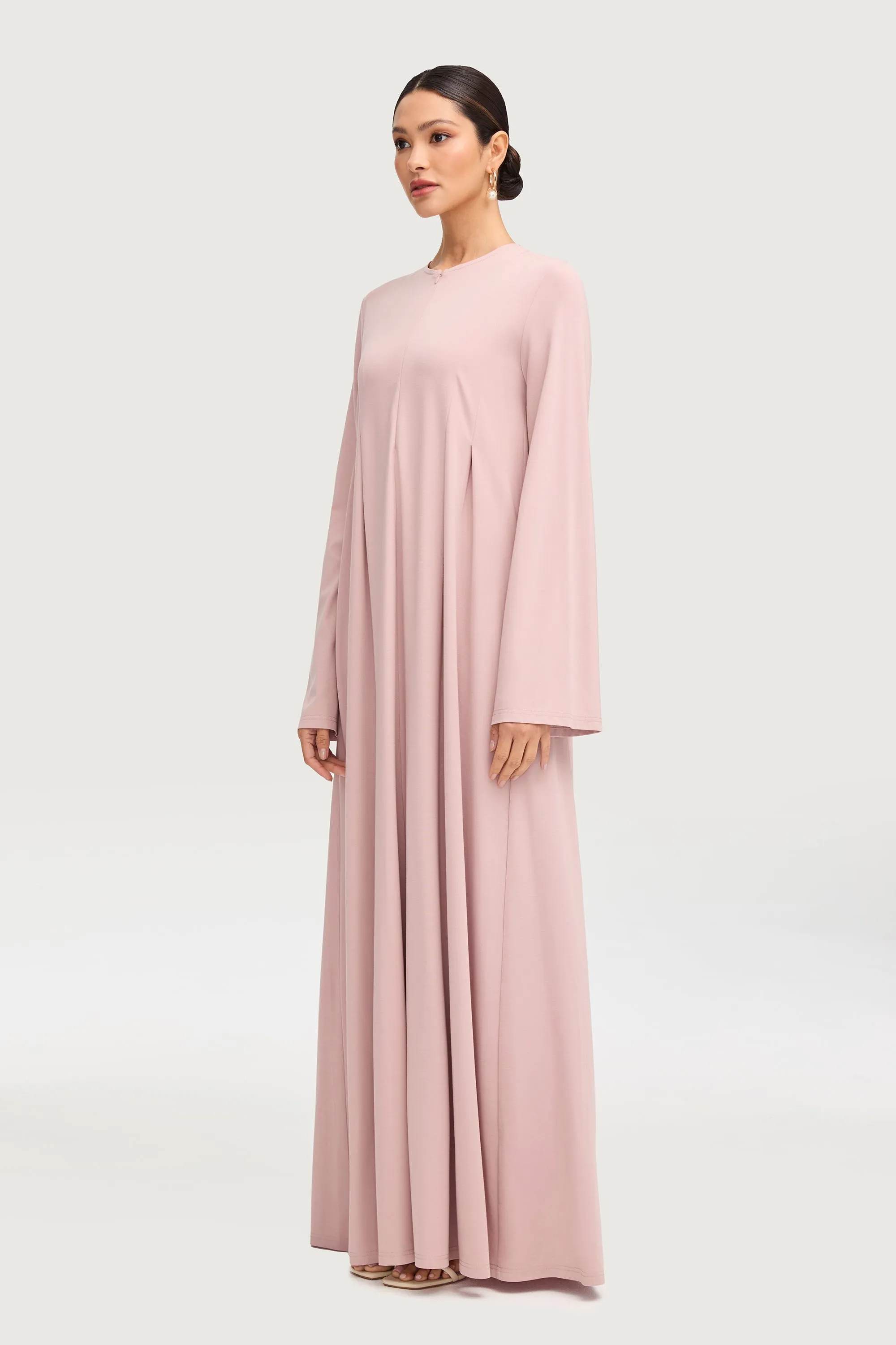 Basima Zip Front Abaya - Dusty Pink