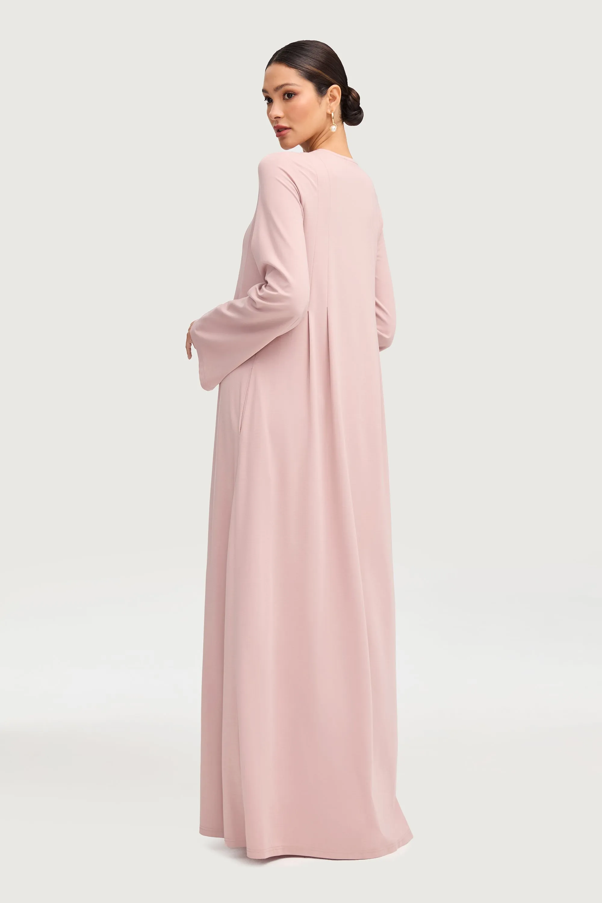 Basima Zip Front Abaya - Dusty Pink