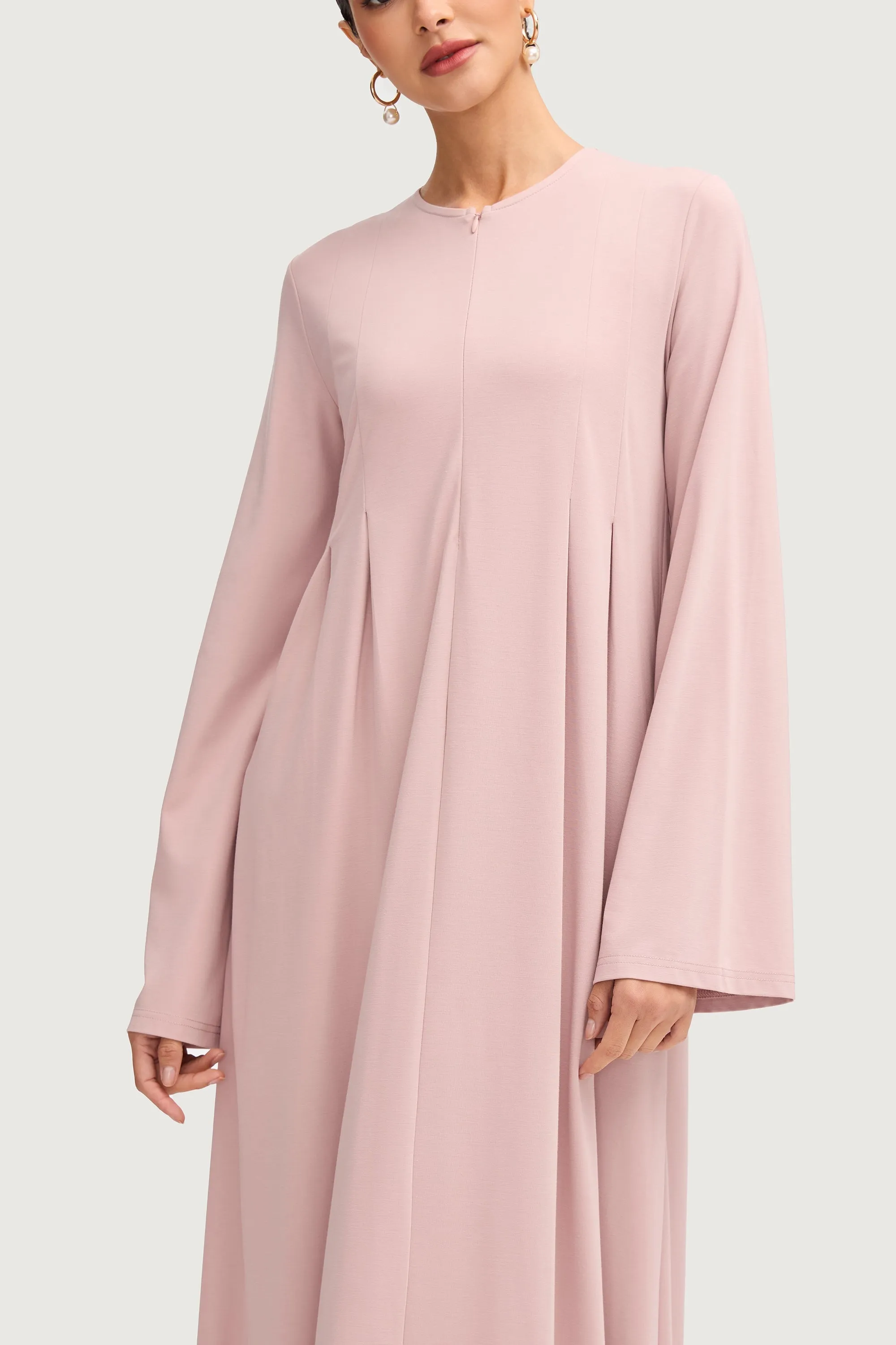 Basima Zip Front Abaya - Dusty Pink