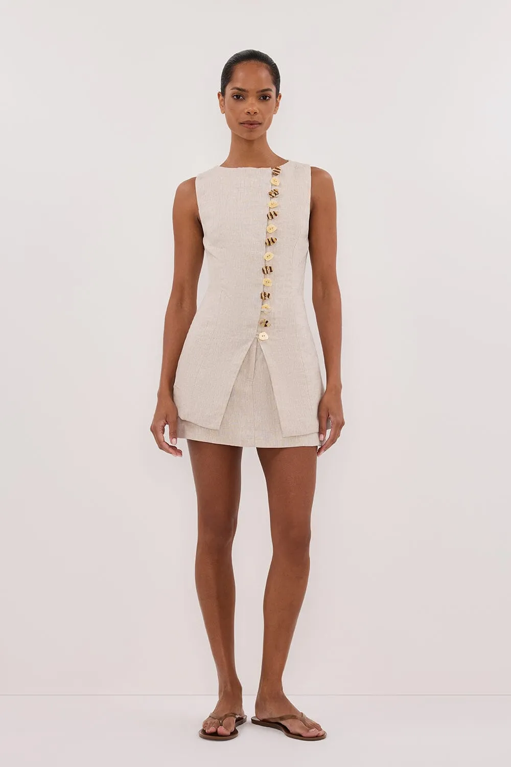BAYLEE NATURAL SLEEVELESS LINEN TOP