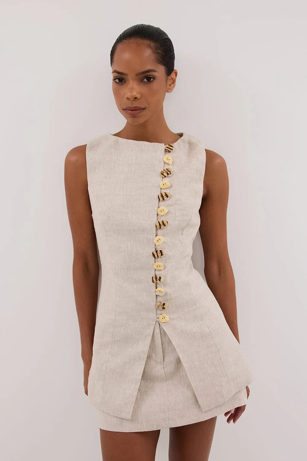 BAYLEE NATURAL SLEEVELESS LINEN TOP