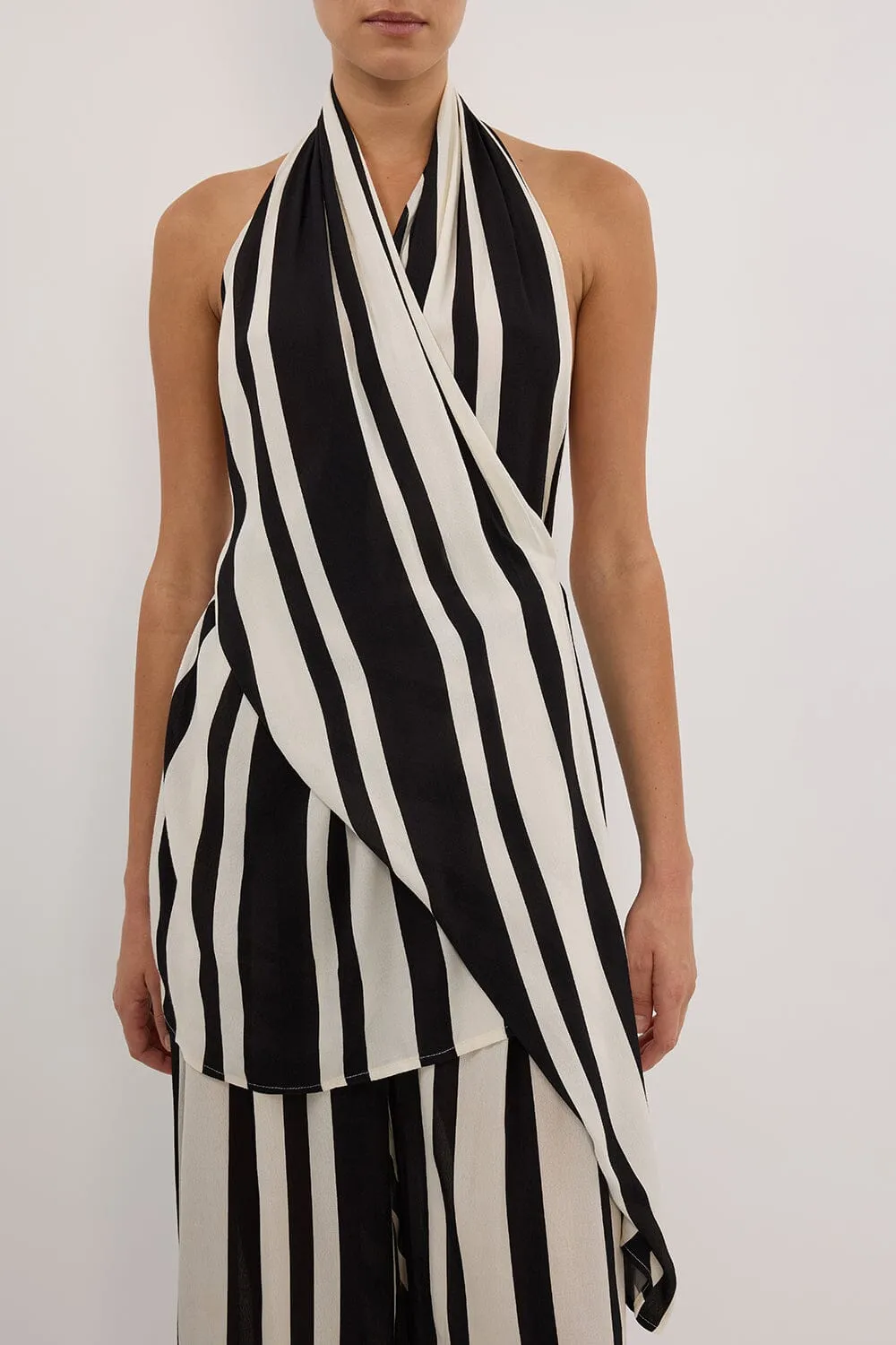 BEAU BLACK STRIPE HALTER TOP