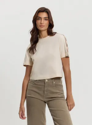 Beige Logo Britney Crop T-Shirt
