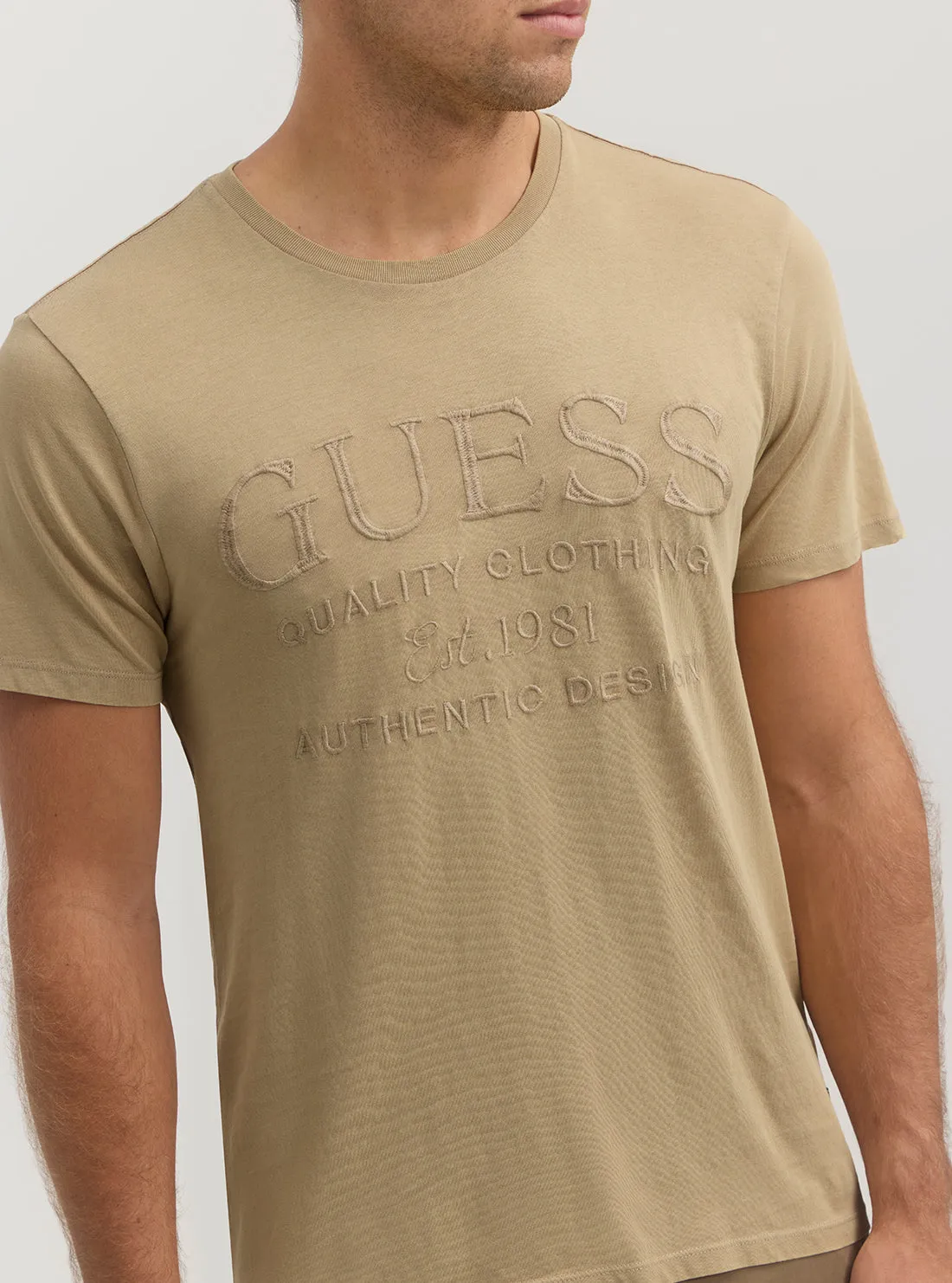 Beige Logo Short Sleeve T-Shirt