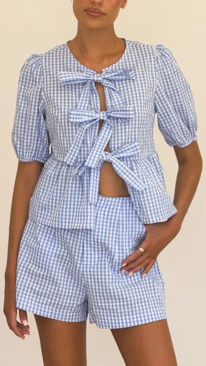 Belle Tie Front Shirt - Blue Check