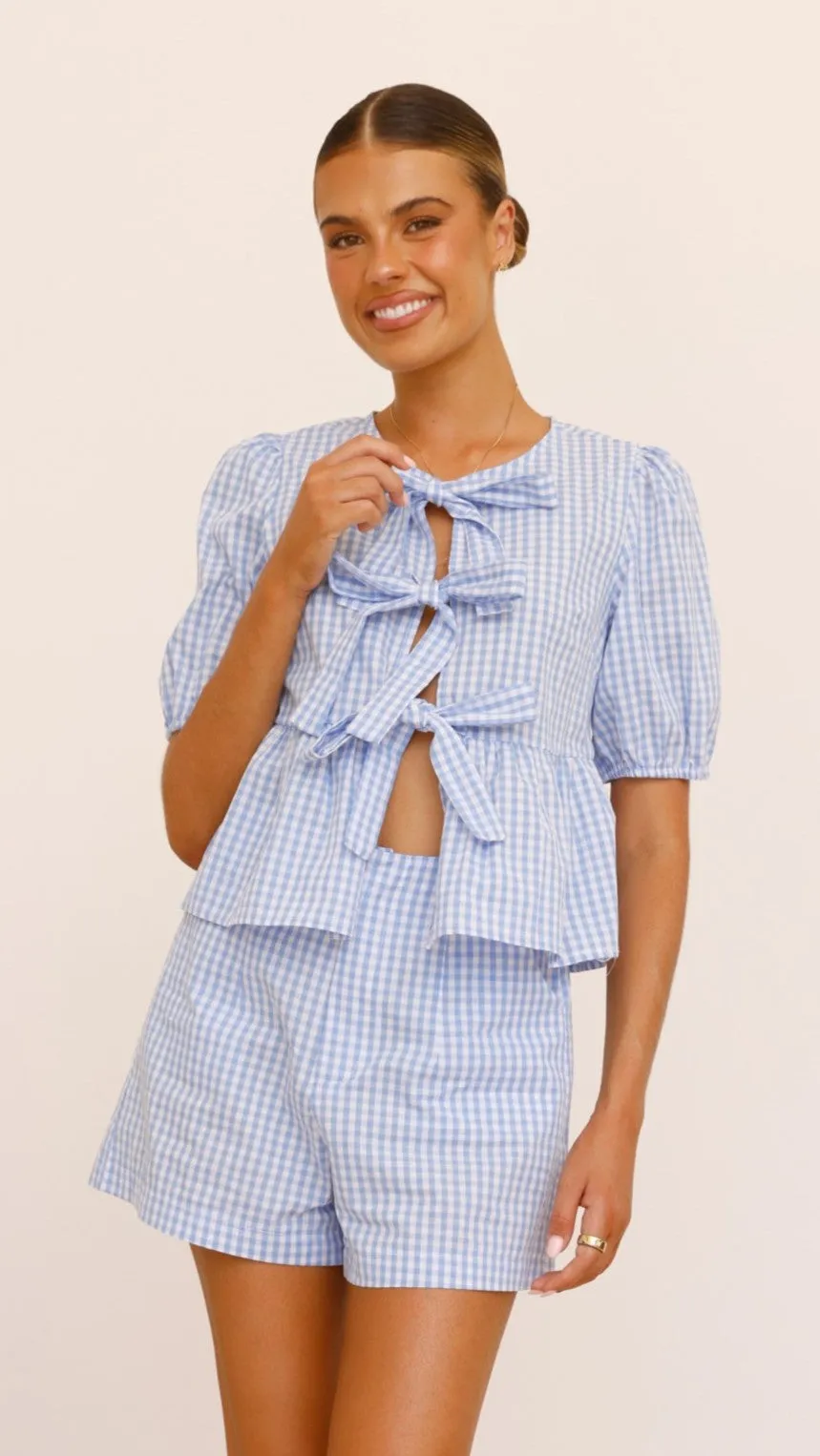 Belle Tie Front Shirt - Blue Check