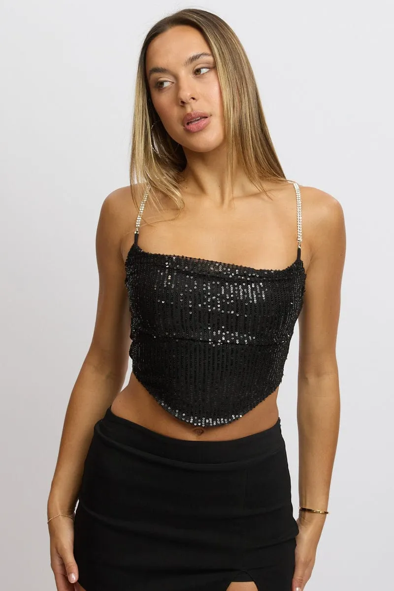 Black Cami Top Cowl Neck Metallic