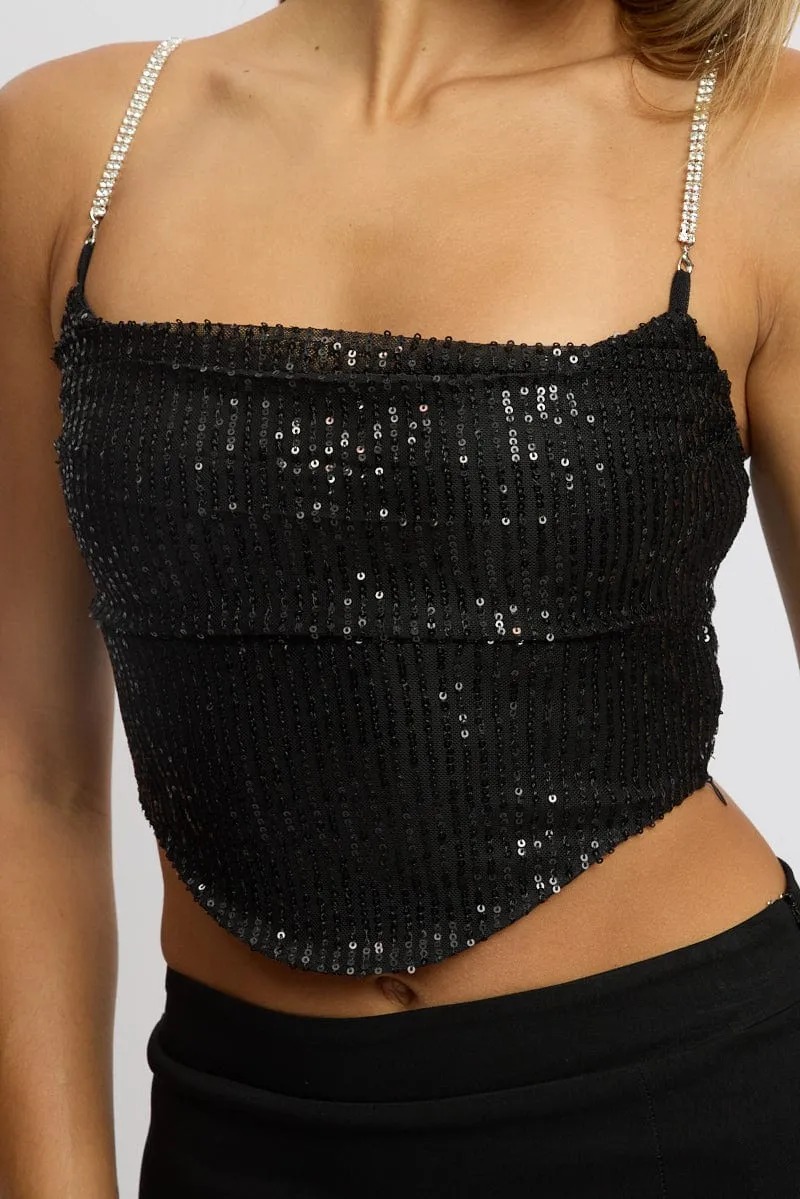 Black Cami Top Cowl Neck Metallic