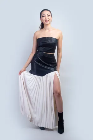 Black Faux Leather  Strapless Band Crop Top