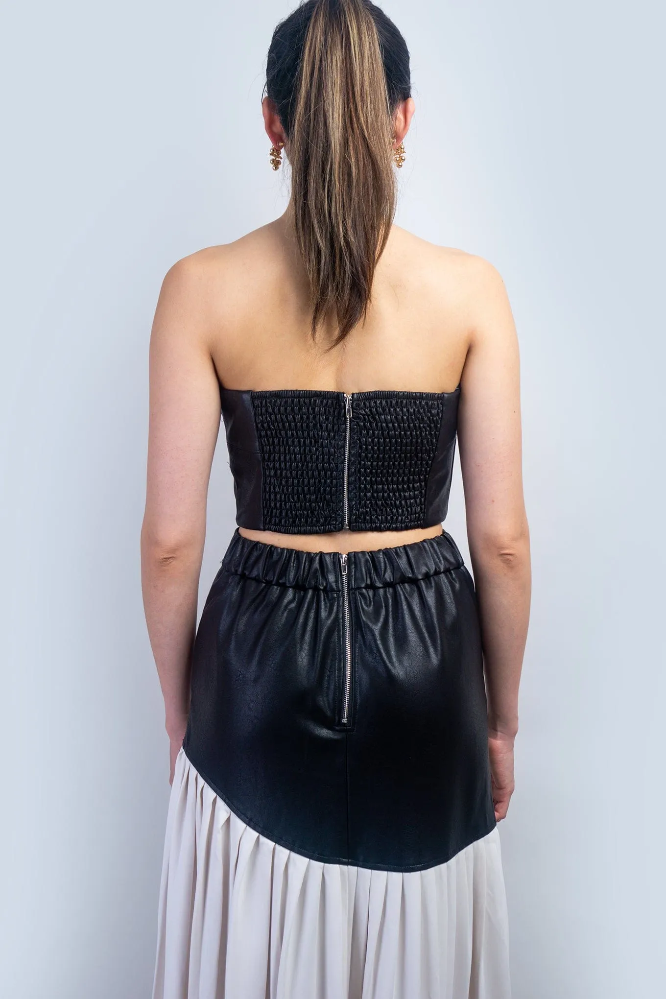 Black Faux Leather  Strapless Band Crop Top
