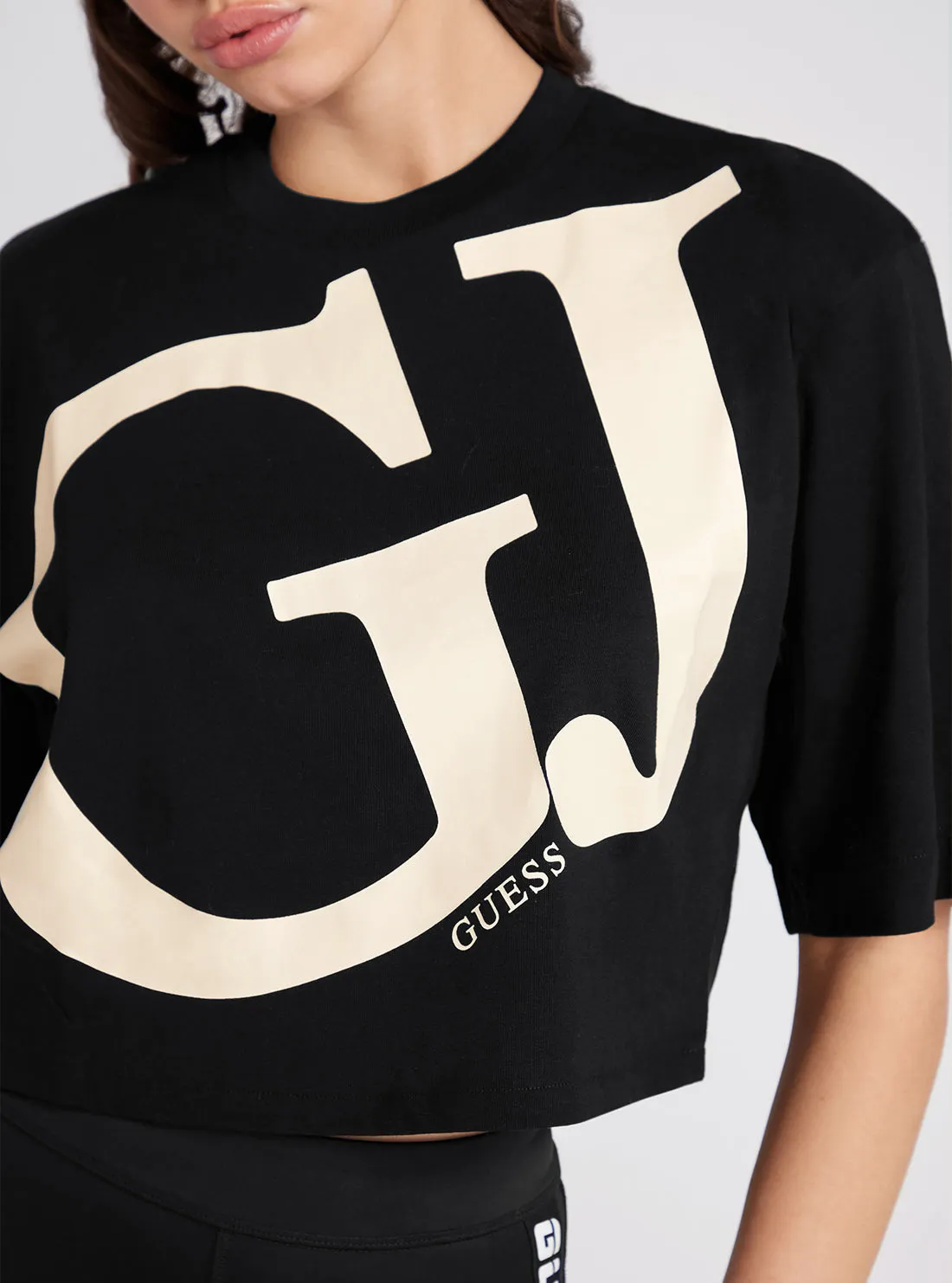 Black GJ Logo Kimono Active Crop T-Shirt