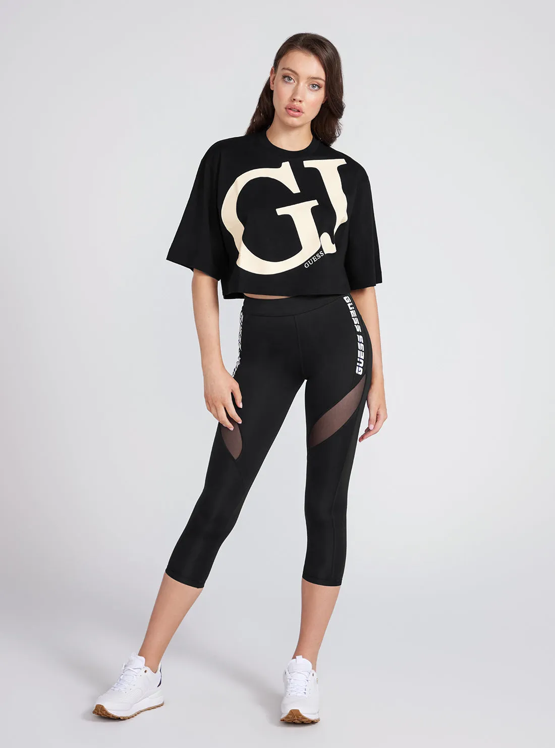 Black GJ Logo Kimono Active Crop T-Shirt
