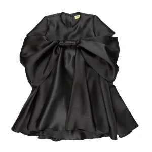 BLACK MIKADO OVERSIZED BOW DRESS
