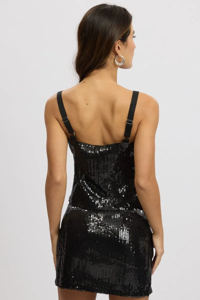 Black Sequin Top Sleeveless